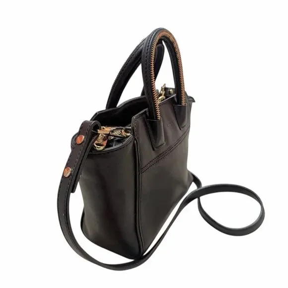 MILLY Black Leather Crossbody Bag With Gold Zipper